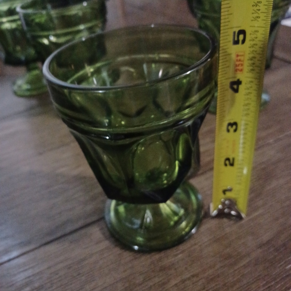 Vintage green glass goblets indiana heavy paneled thumbprint set of 6 - Picture 9 of 10